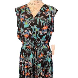 Roman NWT Turquoise Floral Tropical Dress/ Drawstring Waist